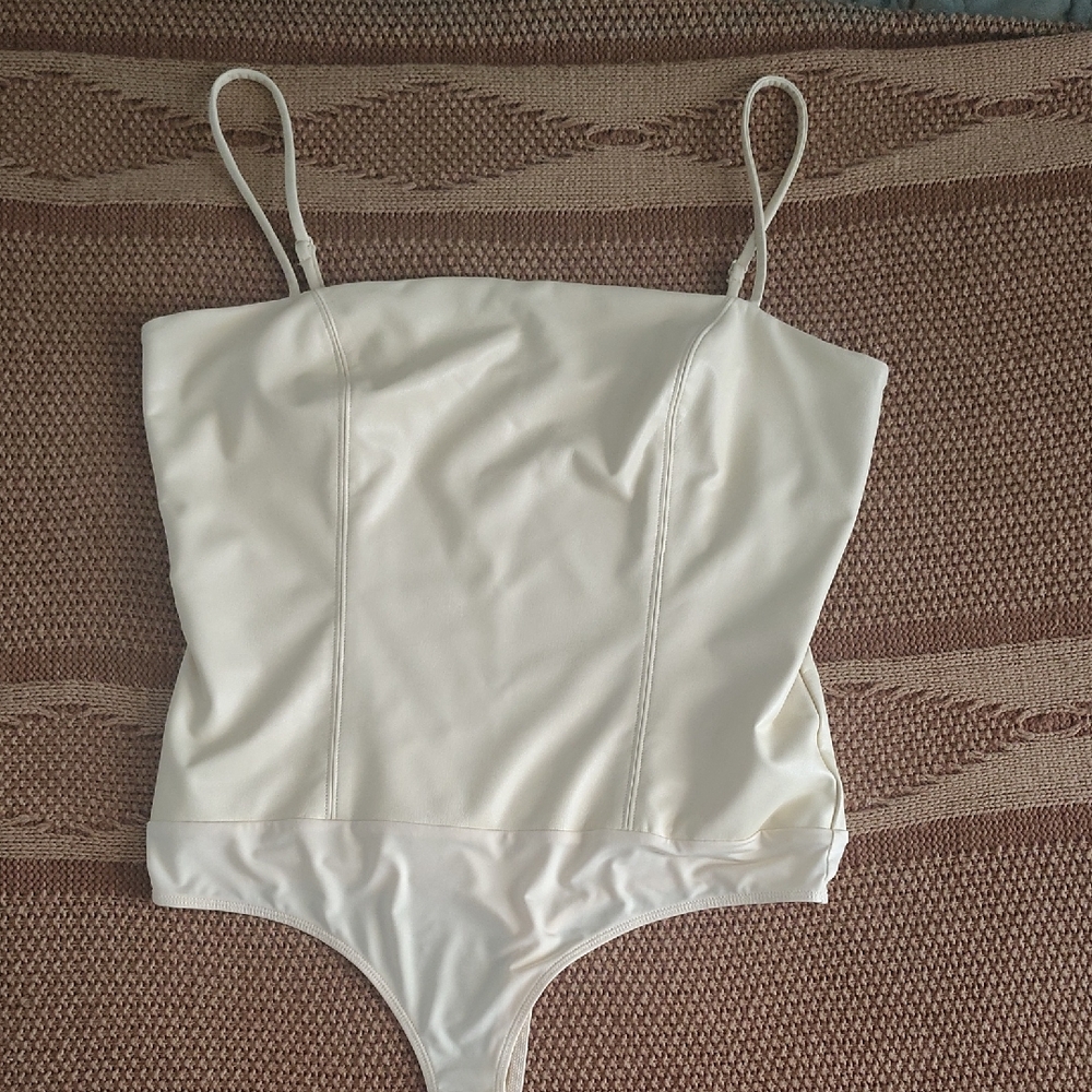 Express Pale Yellow Faux Leather Bodysuit